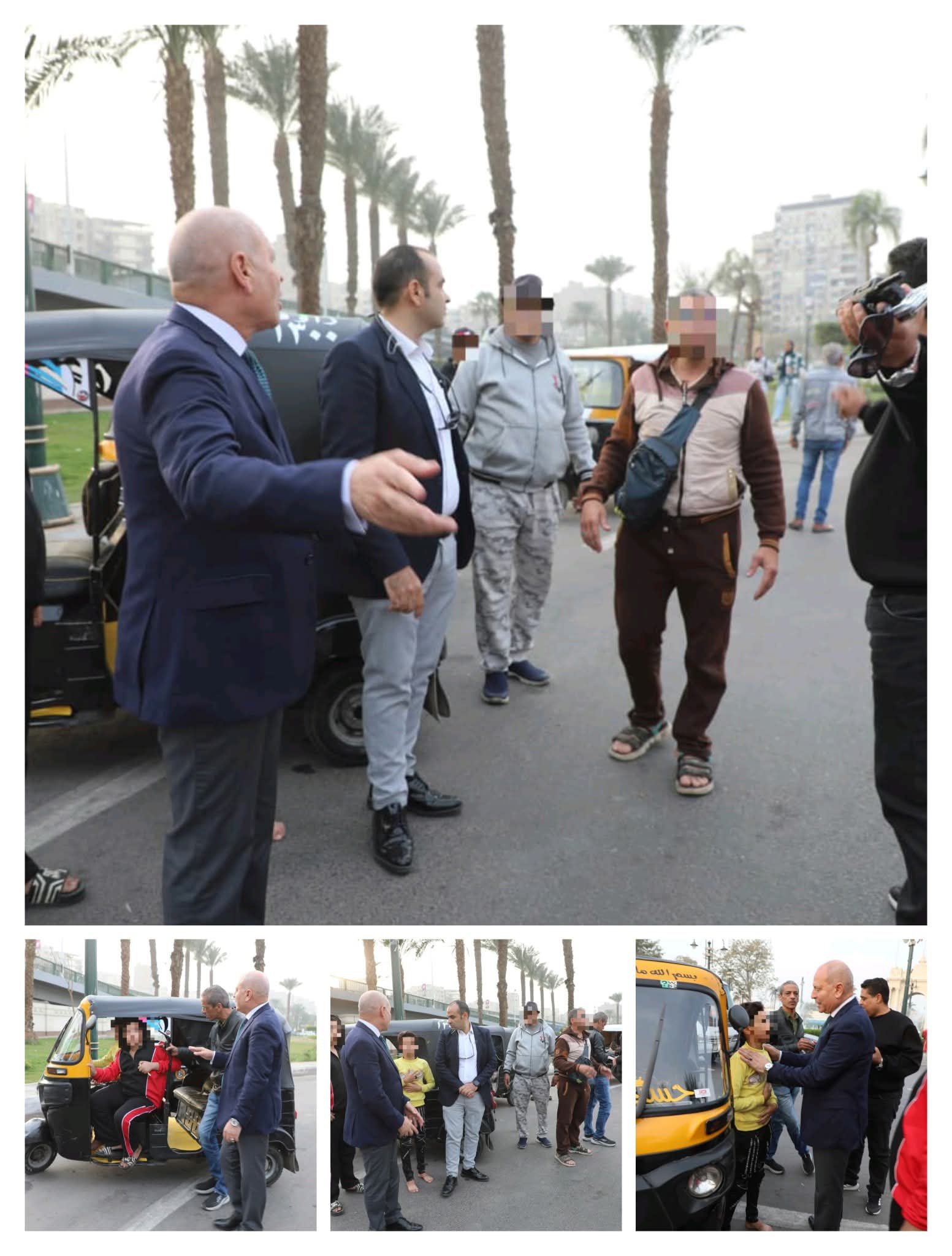 الدكتور إبراهيم صابر محافظ القاهرة يتحفظ على عدد من مركبات التوك توك بميدان حدائق القبه يقودها بعض الأطفال